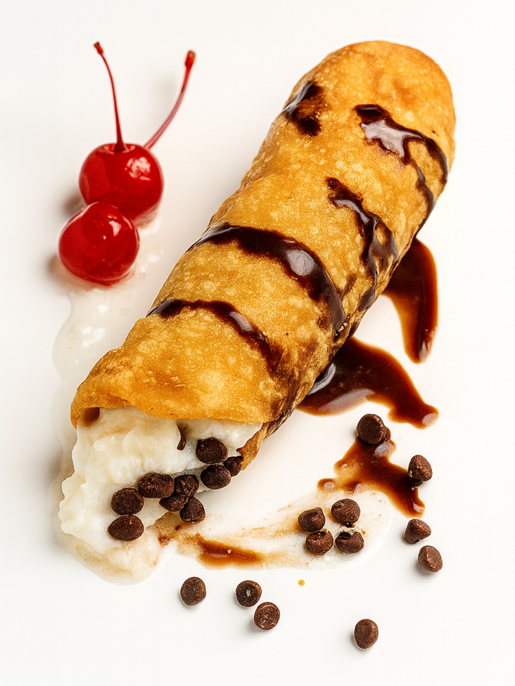 Cannoli filled with ricotta and chocolate chips.